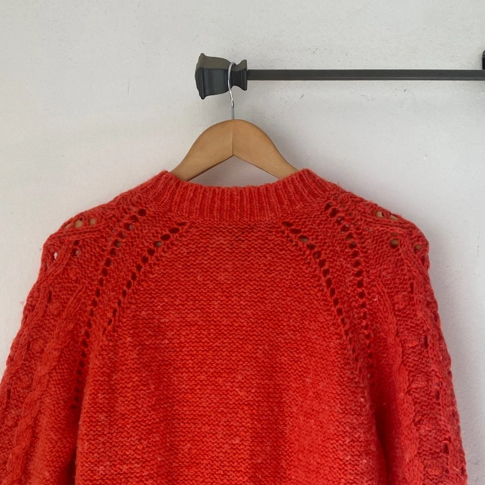 J. Crew M Cable-Knit Pointelle Sweater